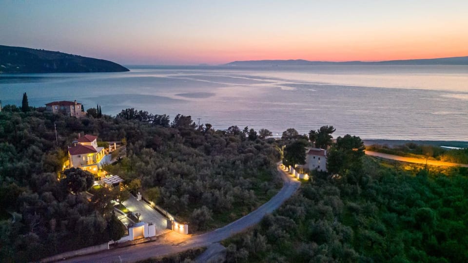 Property building, Natural landscape, Bird's eye view, Sunset