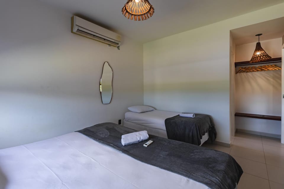 Bed, Photo of the whole room, Bedroom, towels, air conditioner