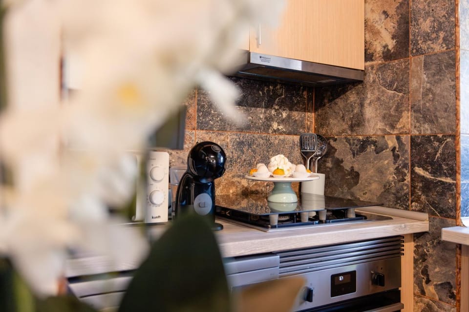Kitchen or kitchenette, stove, kitchen