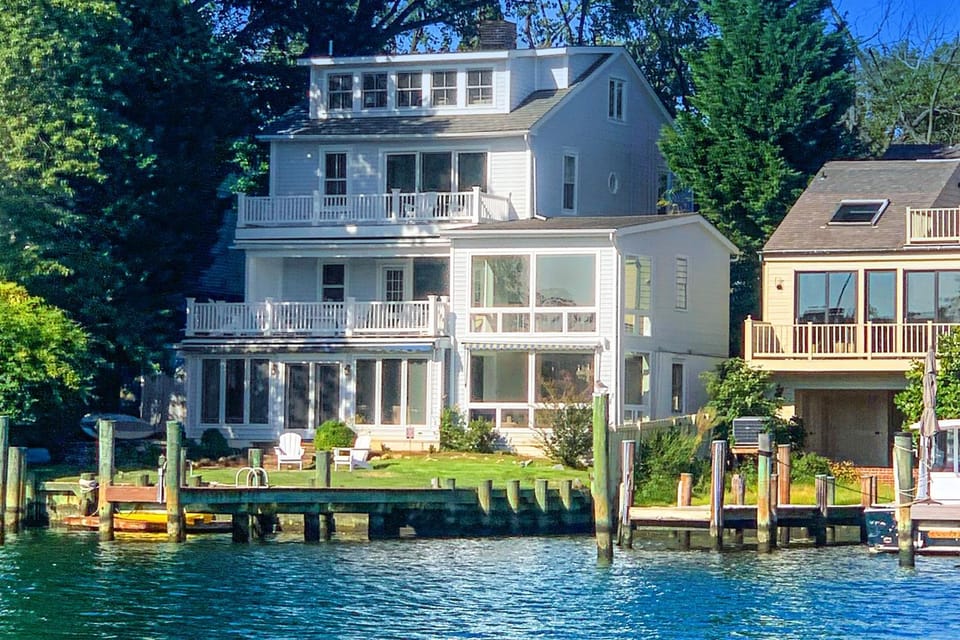 Dog-friendly riverfront home with dock, 2 balconies, waterside patio, & grill Vacation rental in Spa Creek