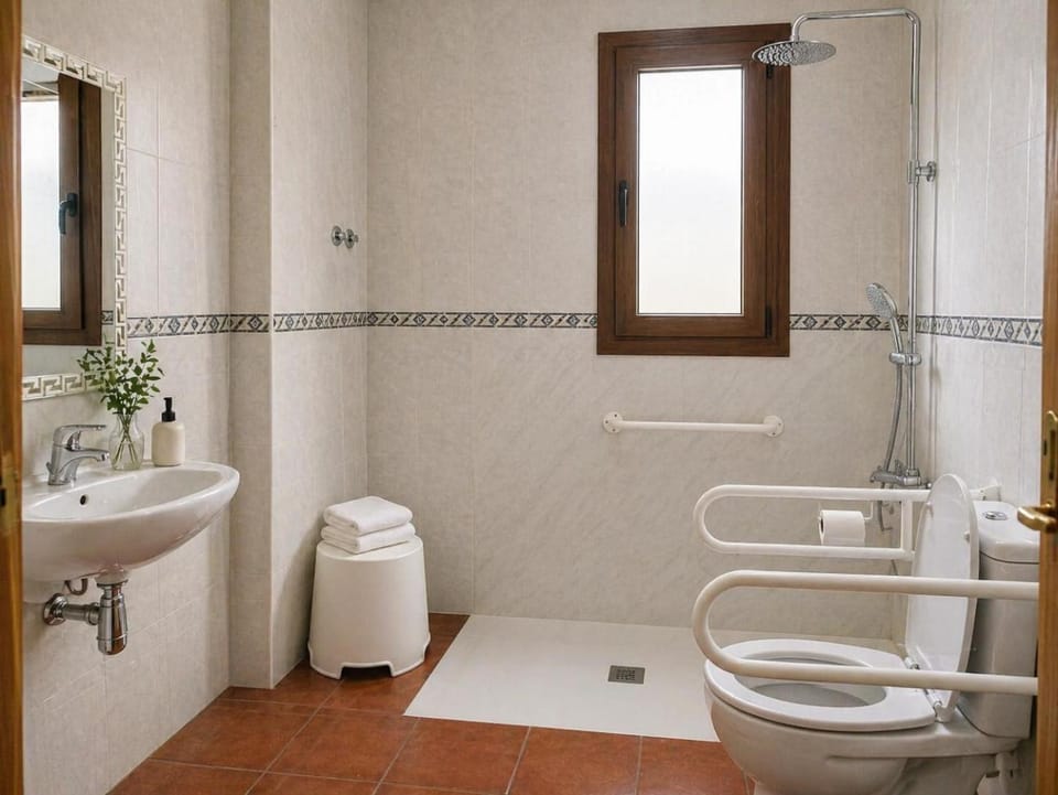 Shower, Toilet, Bathroom, Facility for disabled guests, towels
