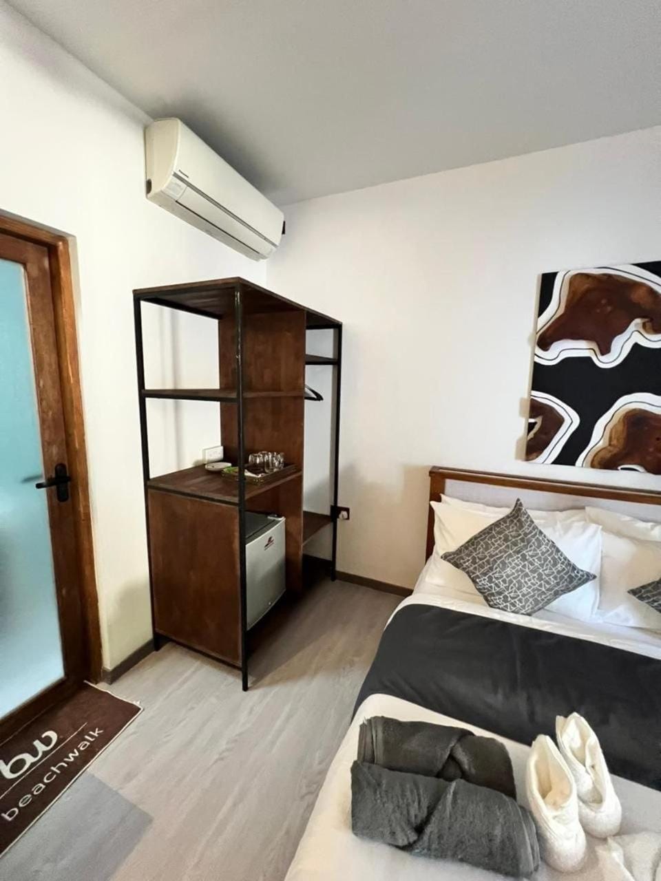 Bed, wardrobe, air conditioner