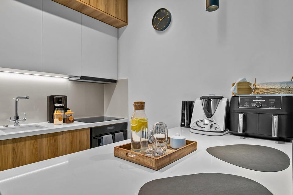 Kitchen or kitchenette, stove