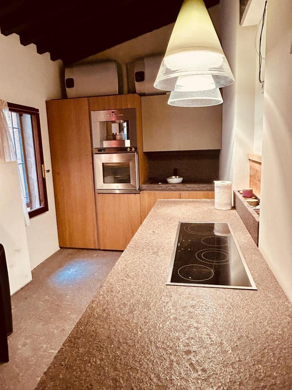 Kitchen or kitchenette, stove