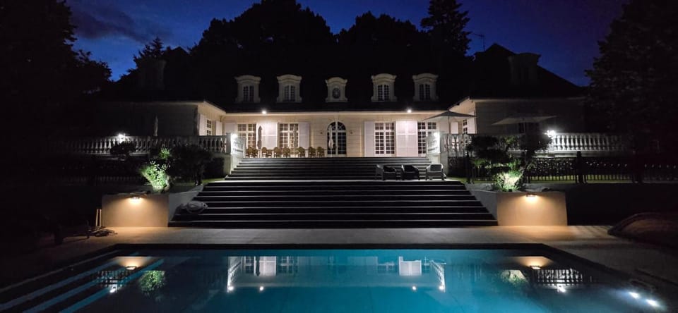 Property building, Night, Swimming pool
