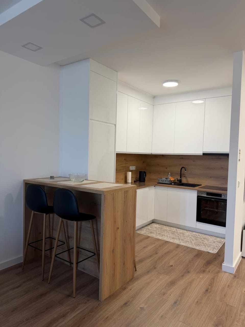 Kitchen or kitchenette, stove