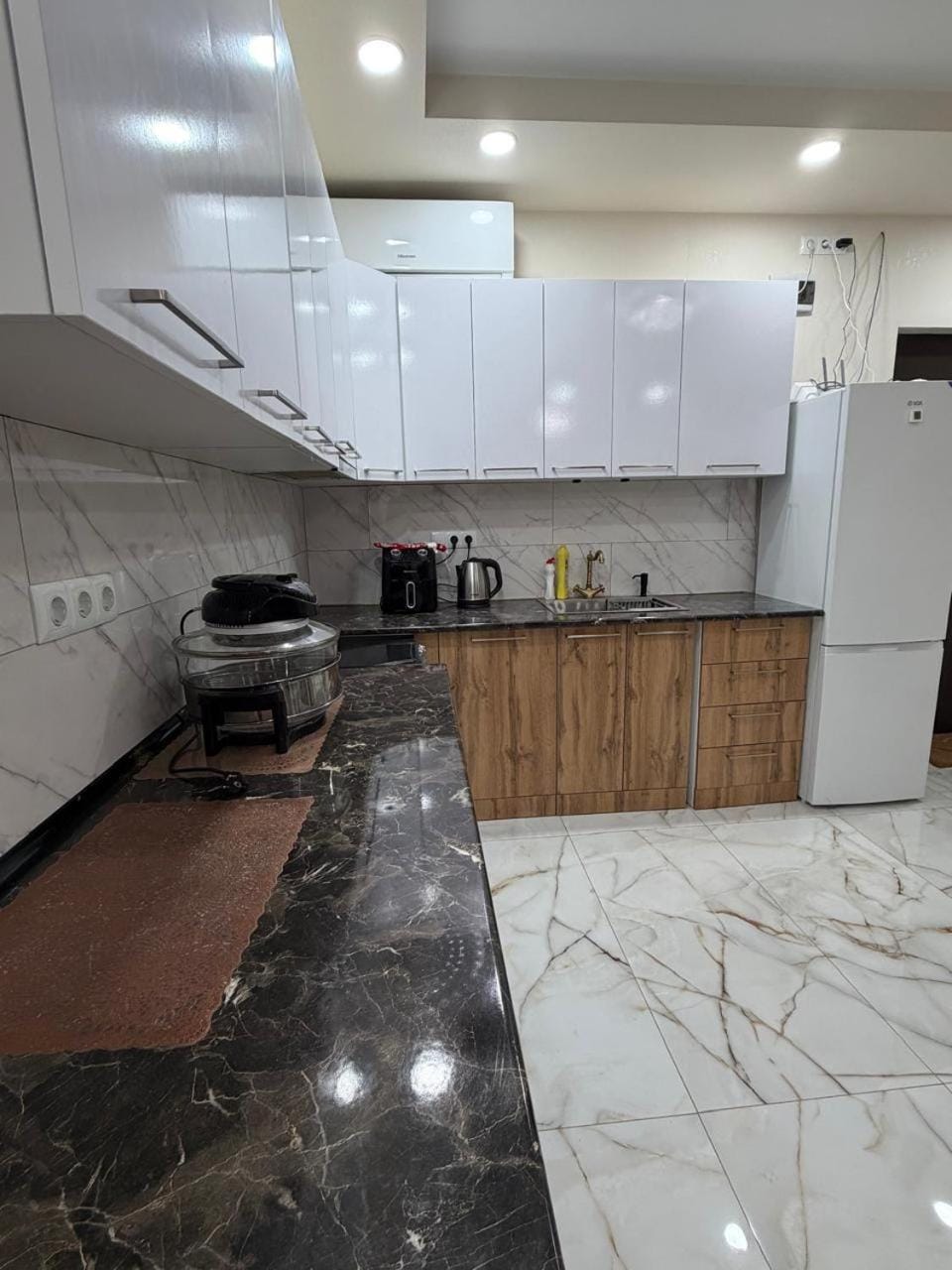 Kitchen or kitchenette, stove