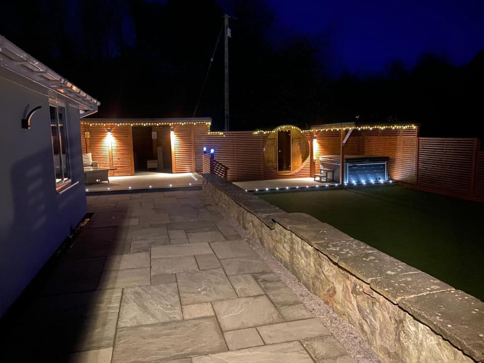 Property building, Night, Garden