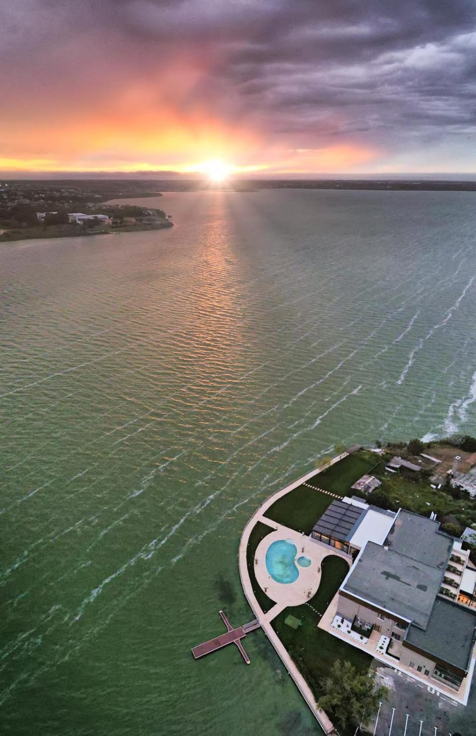 Property building, Natural landscape, Pool view, Swimming pool, Sunset