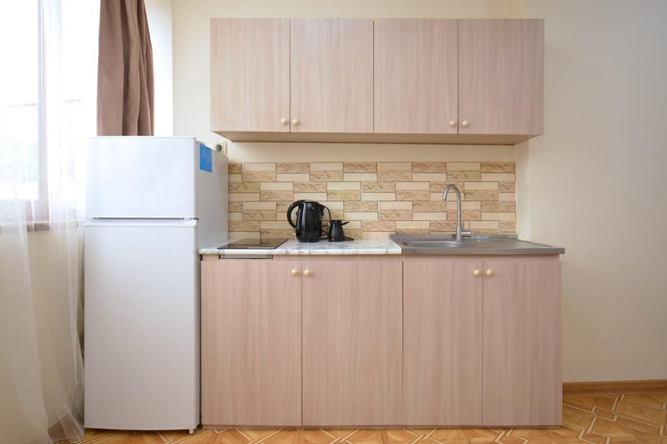 Kitchen or kitchenette, stove