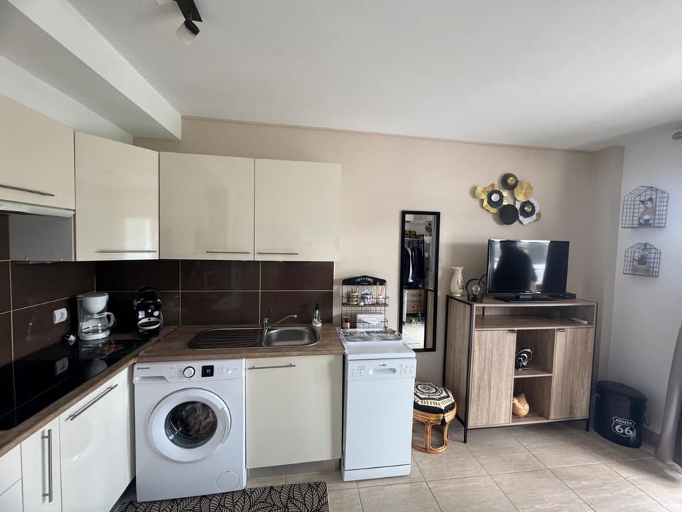 Coffee/tea facilities, Kitchen or kitchenette, dishwasher, storage, stove, washing machine