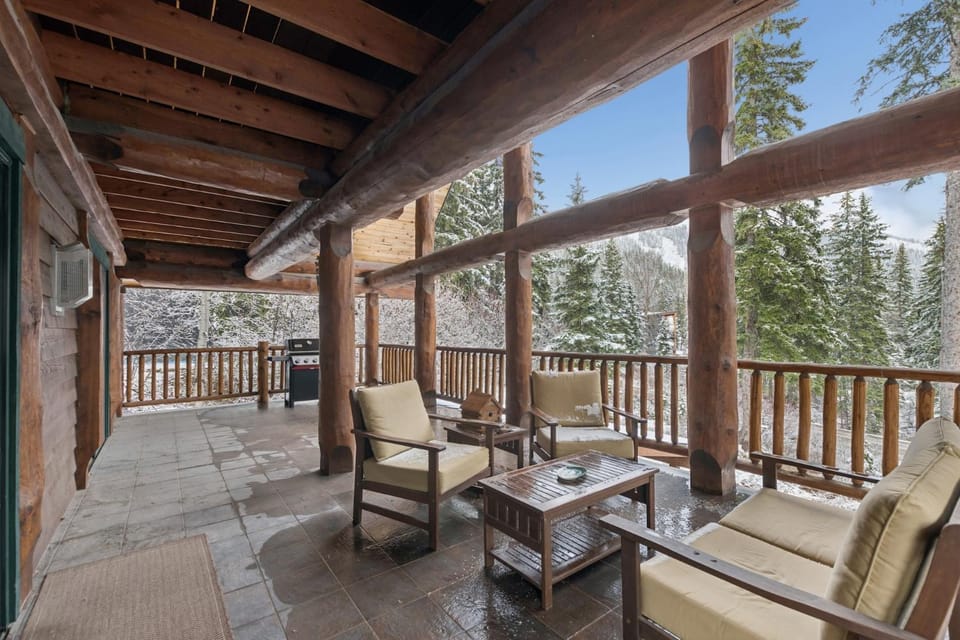 Patio, Day, Natural landscape, Winter, Seating area, Mountain view, furniture