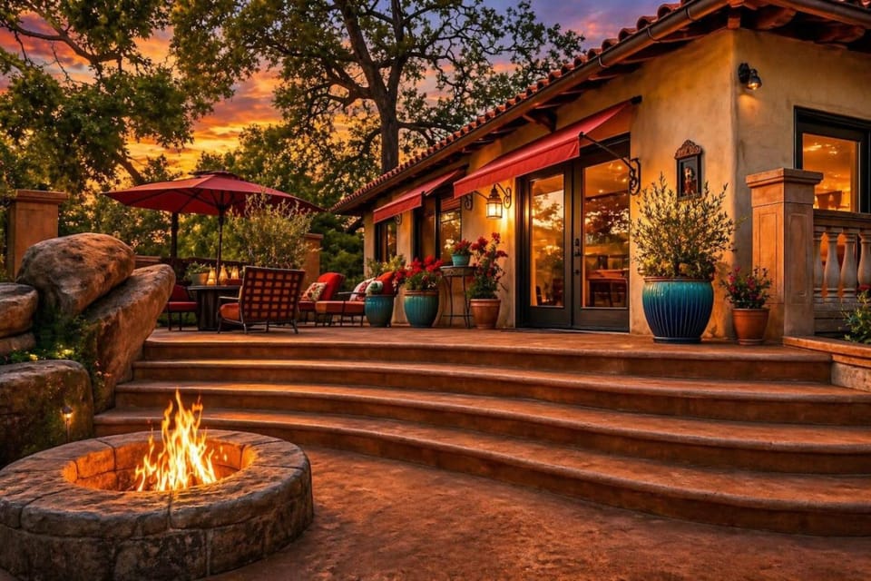 Wine Country Italian Casetta Waterfall Hot Tub House in Atascadero