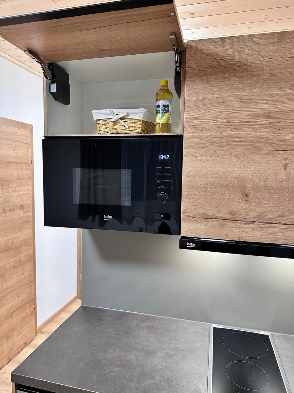 Kitchen or kitchenette, microwave