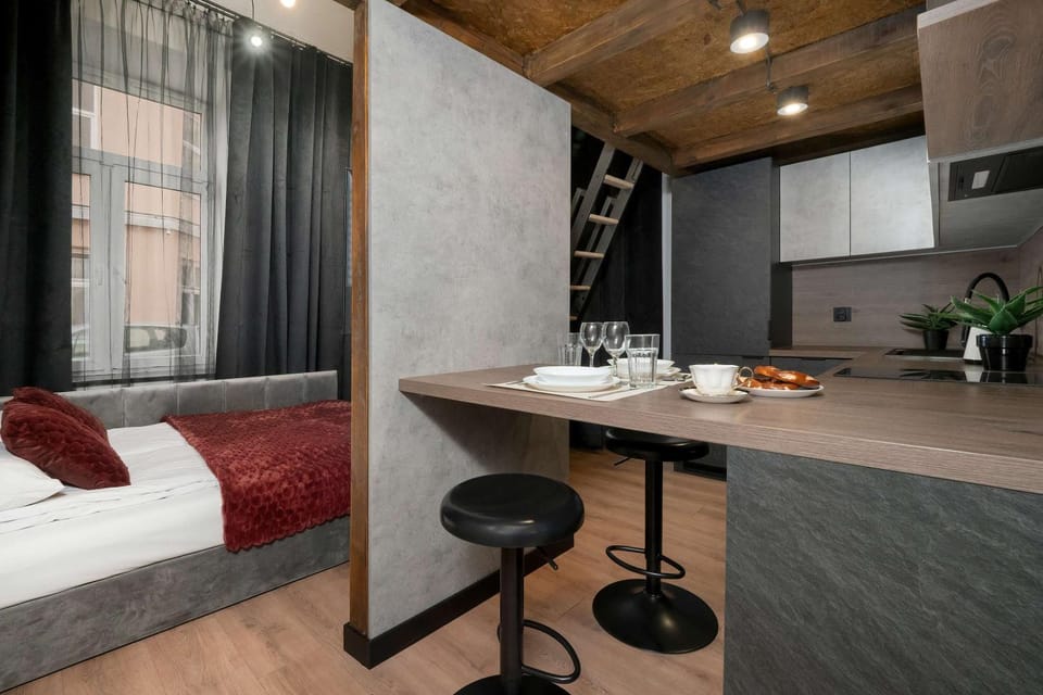 Kitchen or kitchenette, Living room, Seating area