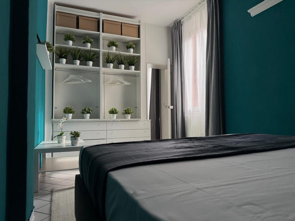 Bed, wardrobe