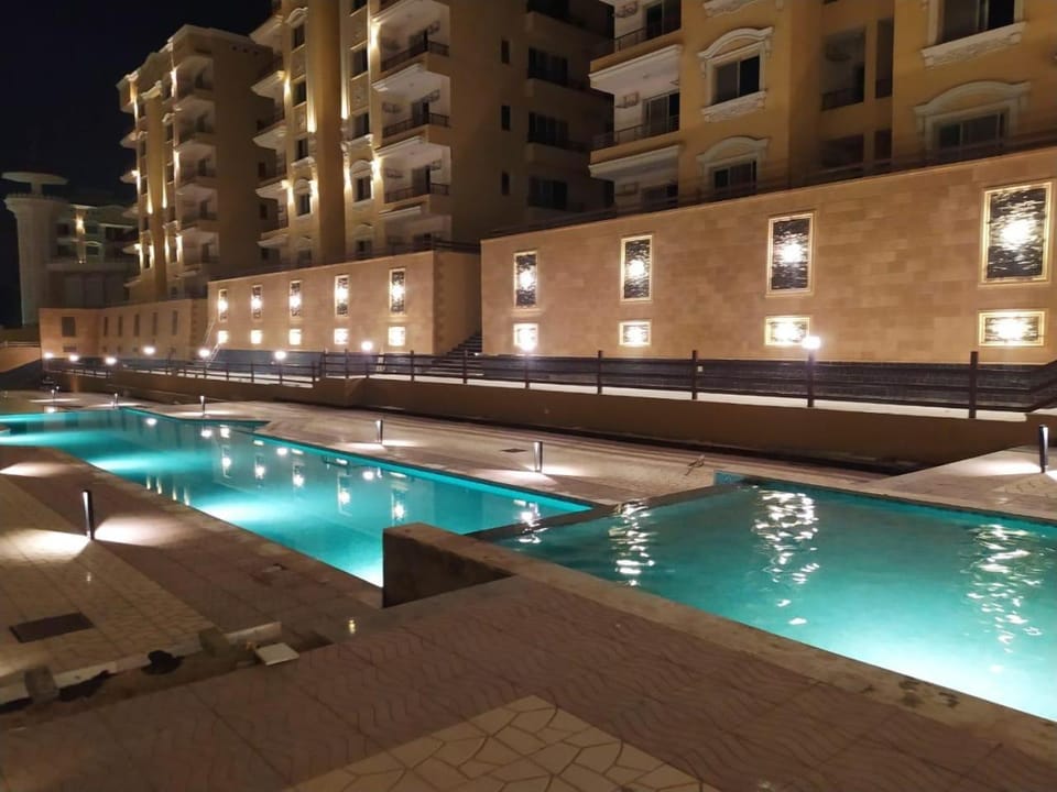 Night, Pool view, Swimming pool