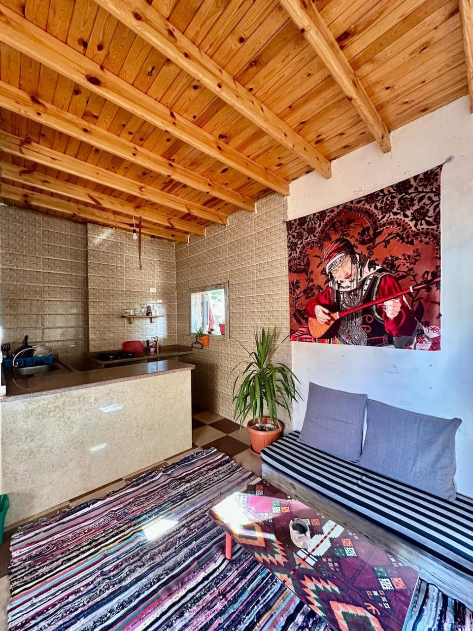 Kitchen or kitchenette, Living room, Seating area, Dining area