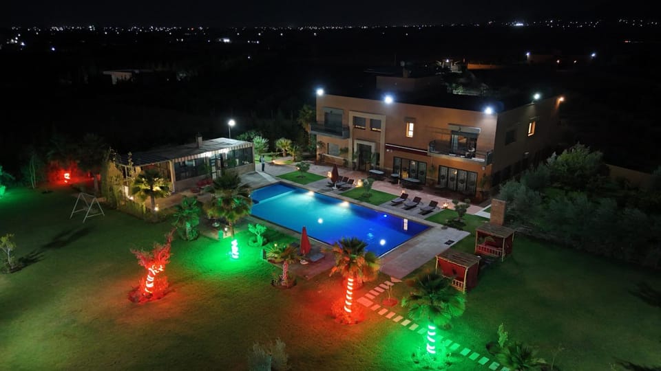 Night, Bird's eye view, Swimming pool, sunbed