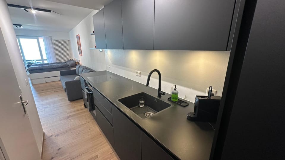 Kitchen or kitchenette, dishwasher, oven, stove