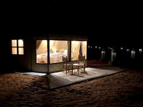 Patio, Bed, Night, Natural landscape, Bedroom