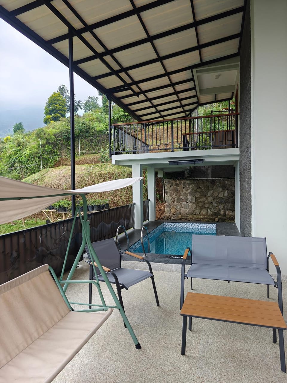 Day, Natural landscape, View (from property/room), Balcony/Terrace, Living room, Seating area, Mountain view