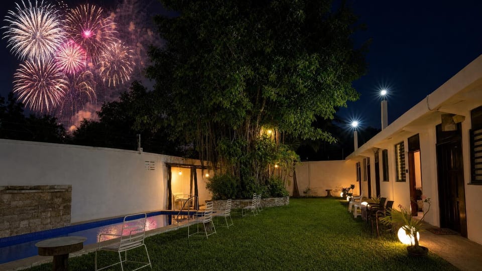 Night, Garden, Seating area, Swimming pool, Inner courtyard view