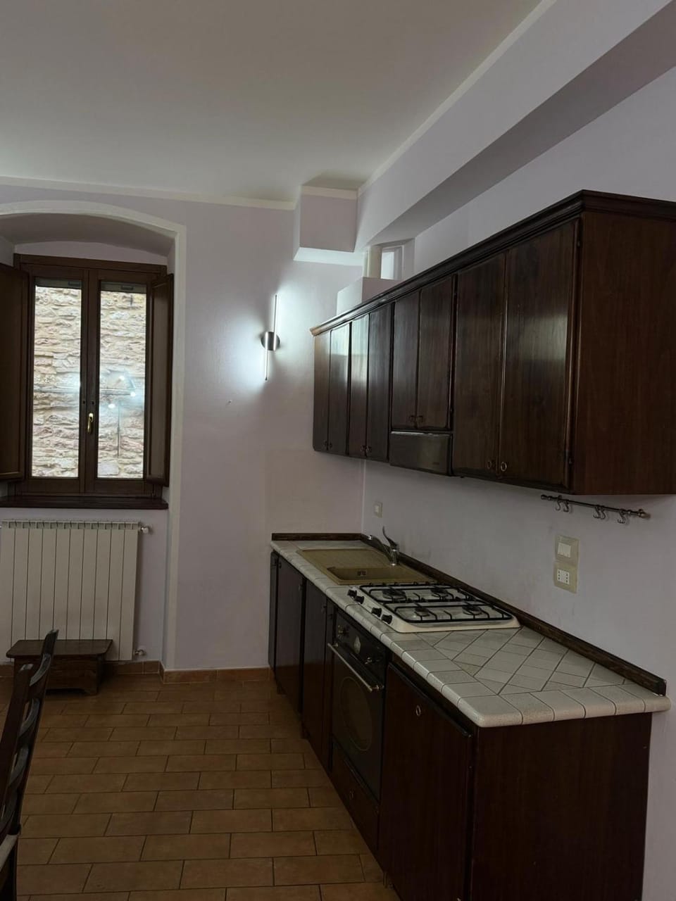 Kitchen or kitchenette, stove