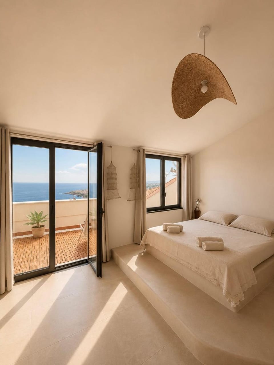 Bed, Natural landscape, Photo of the whole room, Bedroom, Sea view, towels