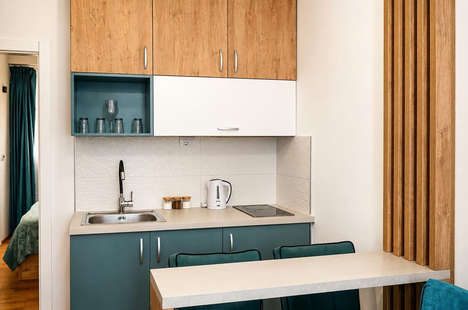 Kitchen or kitchenette, stove