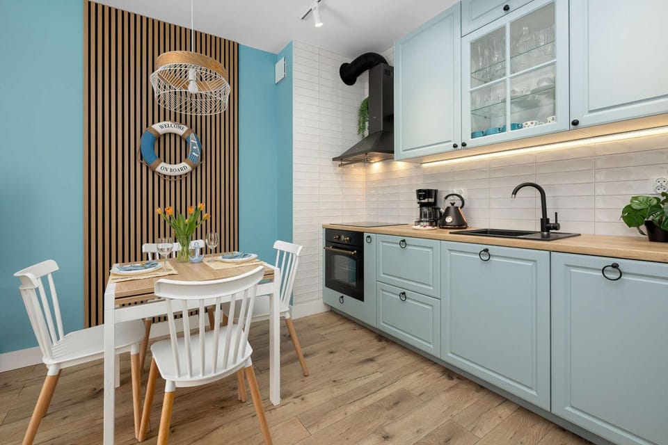 Kitchen or kitchenette, stove