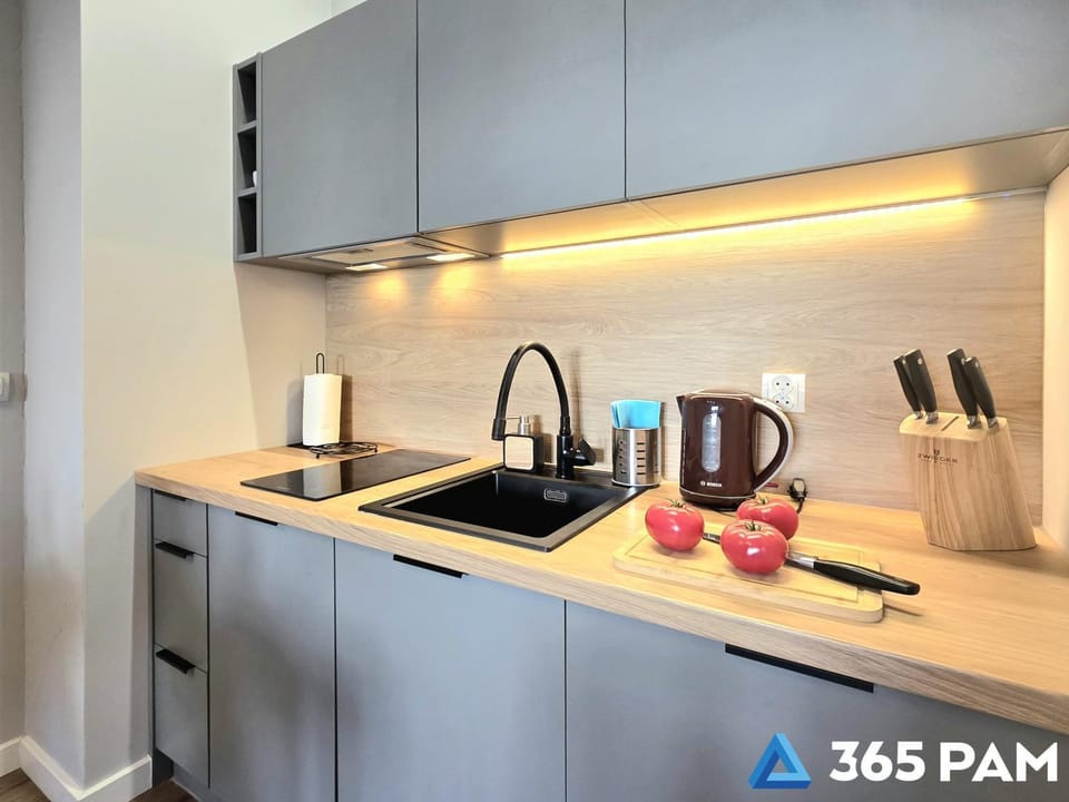Kitchen or kitchenette, stove