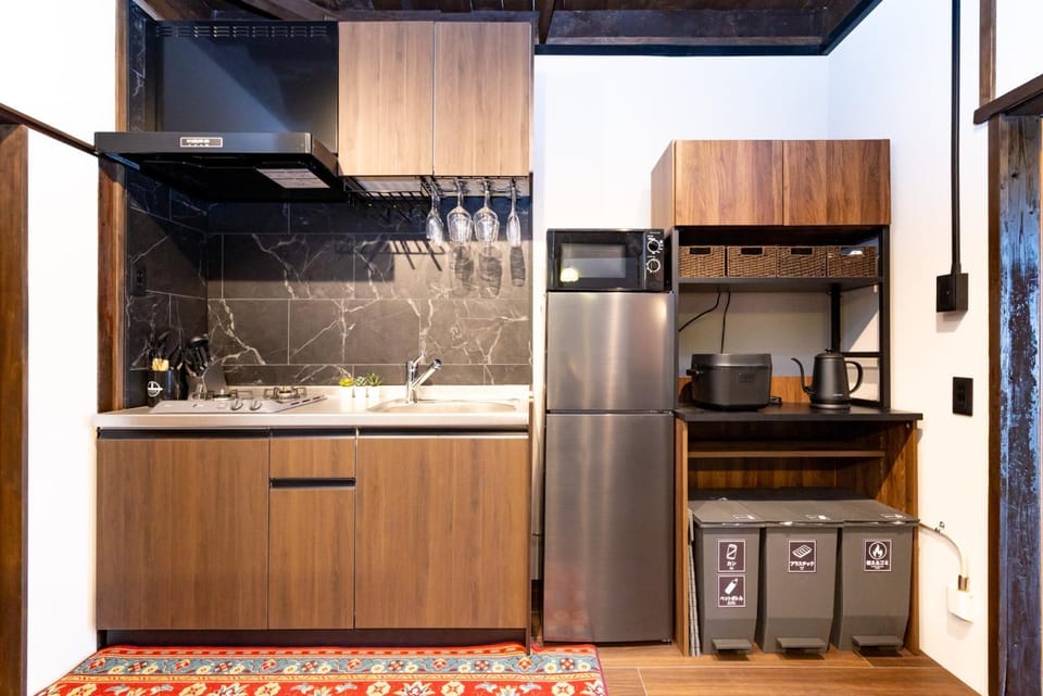 Kitchen or kitchenette, stove