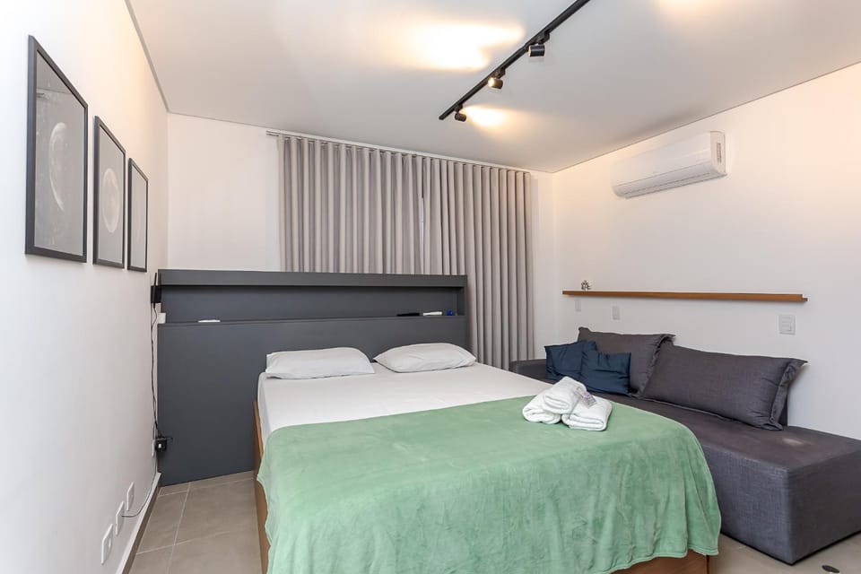 Bed, Photo of the whole room, Bedroom, towels, air conditioner