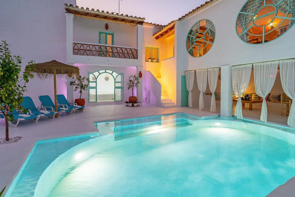 Property building, Living room, Swimming pool