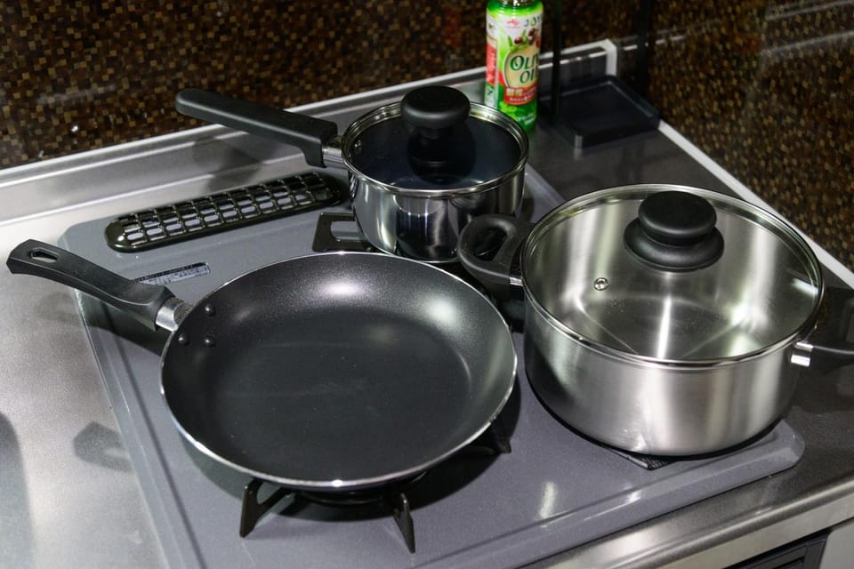 Kitchen or kitchenette, stove