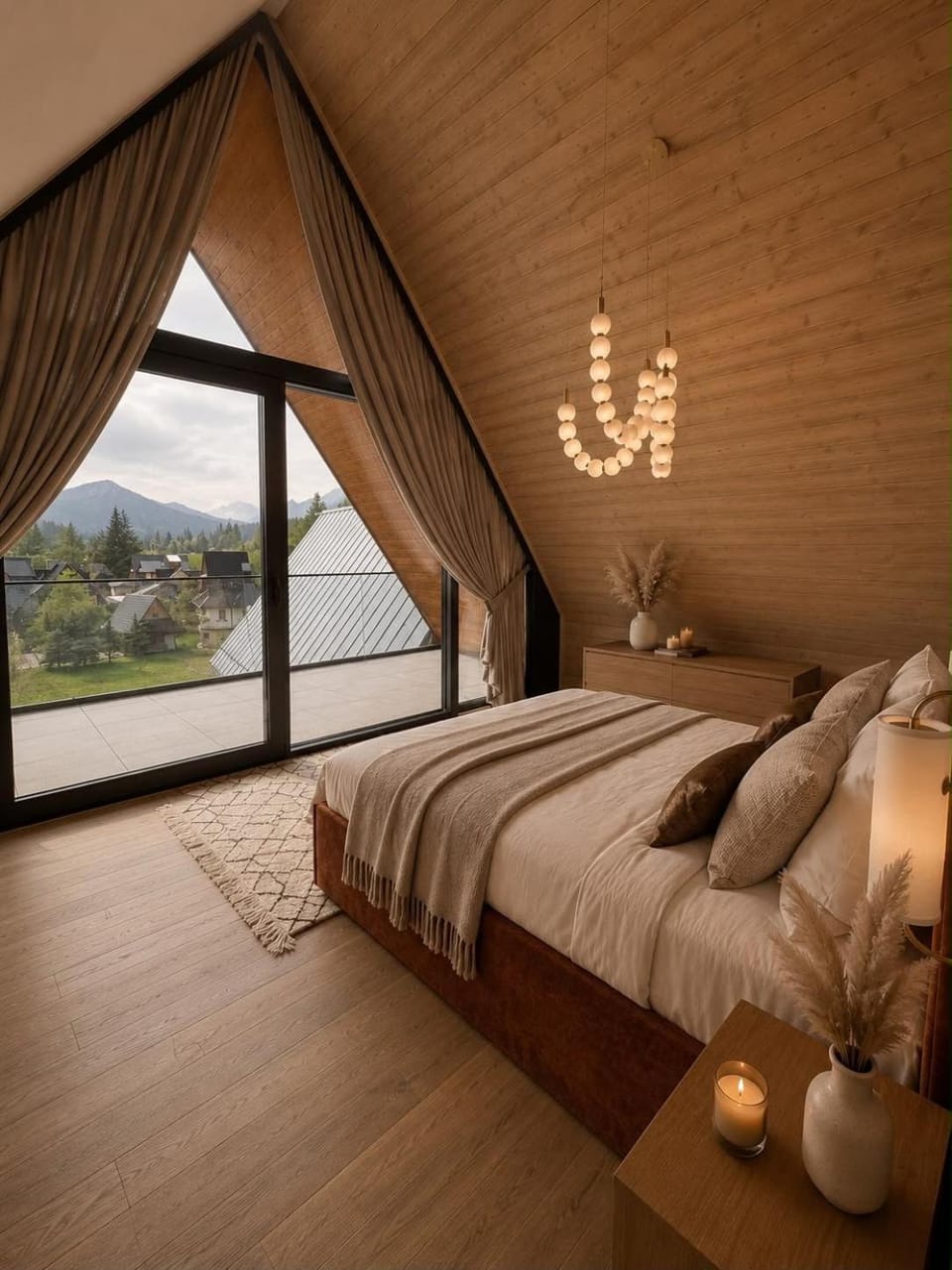 Bed, Natural landscape, Photo of the whole room, Bedroom, Mountain view