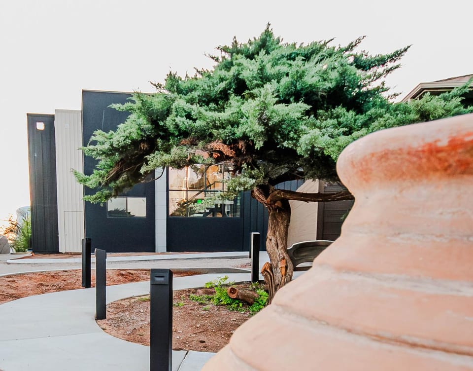 Property building, Facade/entrance, Garden, Decorative detail, Inner courtyard view