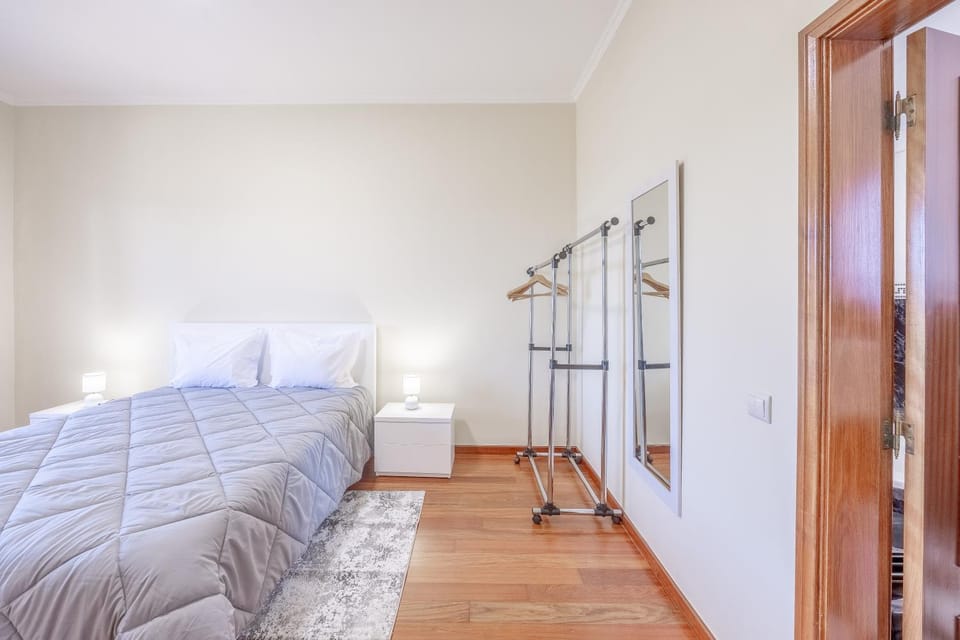 Bed, wardrobe