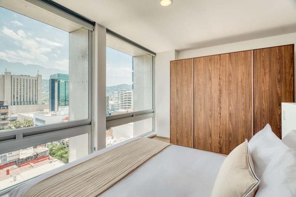 Bed, Bedroom, City view