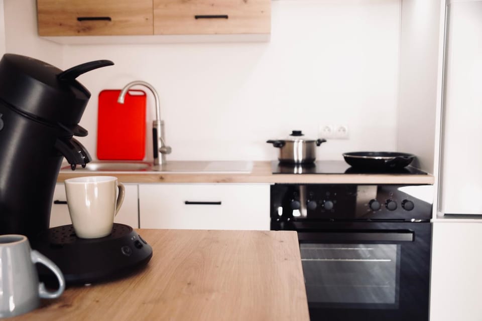 Kitchen or kitchenette, stove