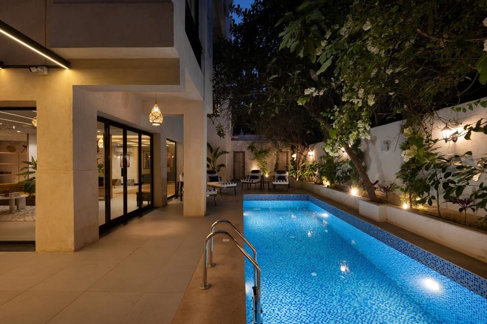 Property building, Night, Swimming pool