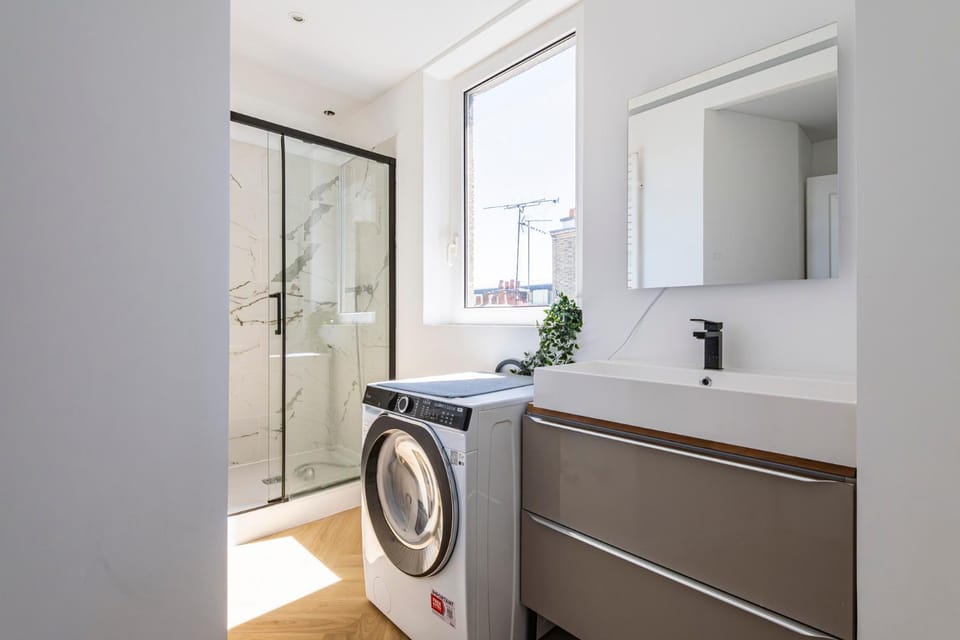 Shower, flat iron, laundry, dryer