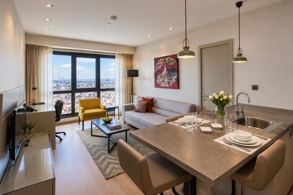 Living room, kitchen