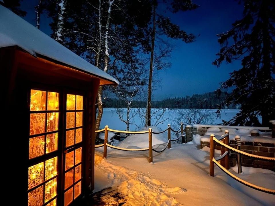 Night, Natural landscape, Winter, Lake view