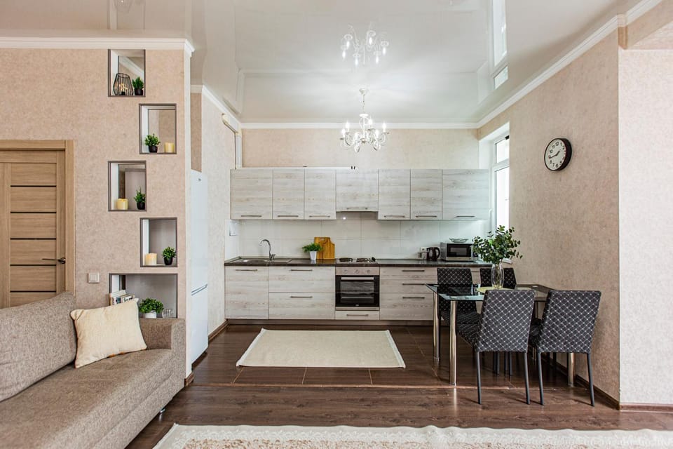 Kitchen or kitchenette, microwave, oven, stove, kitchen