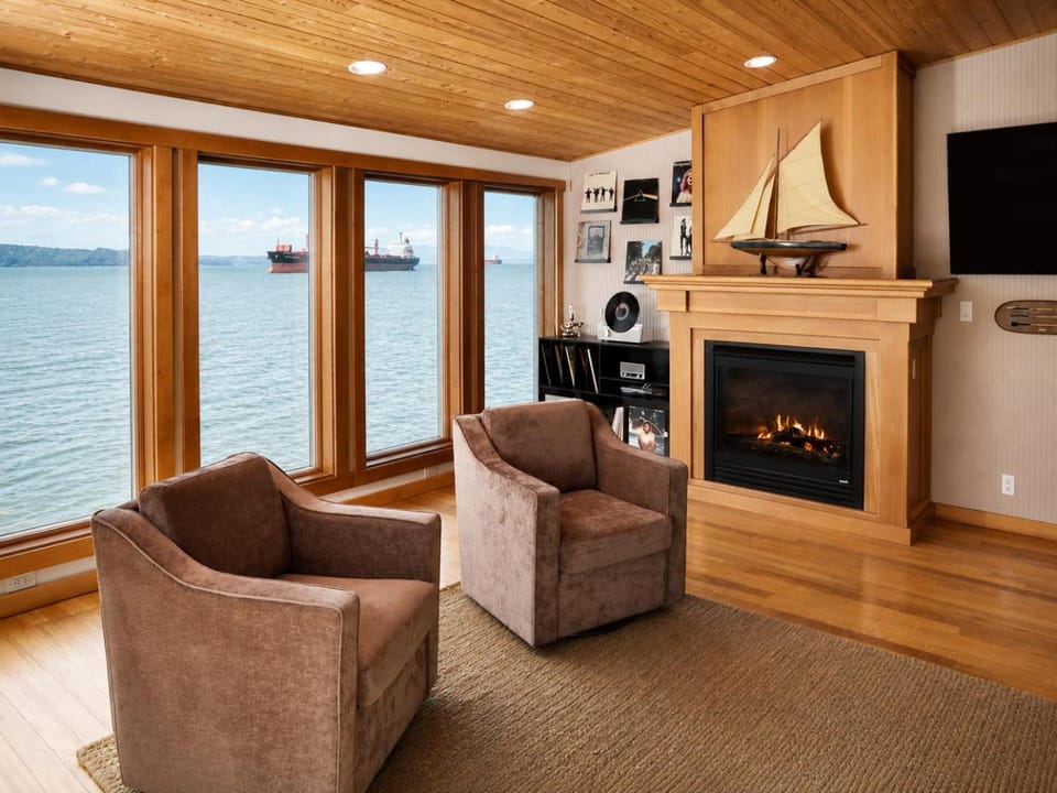 TV and multimedia, Living room, Decorative detail, Evening entertainment, River view, River view, fireplace, air conditioner, air conditioner