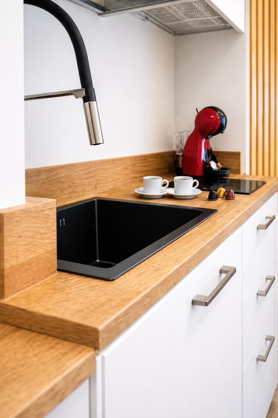 Kitchen or kitchenette, stove