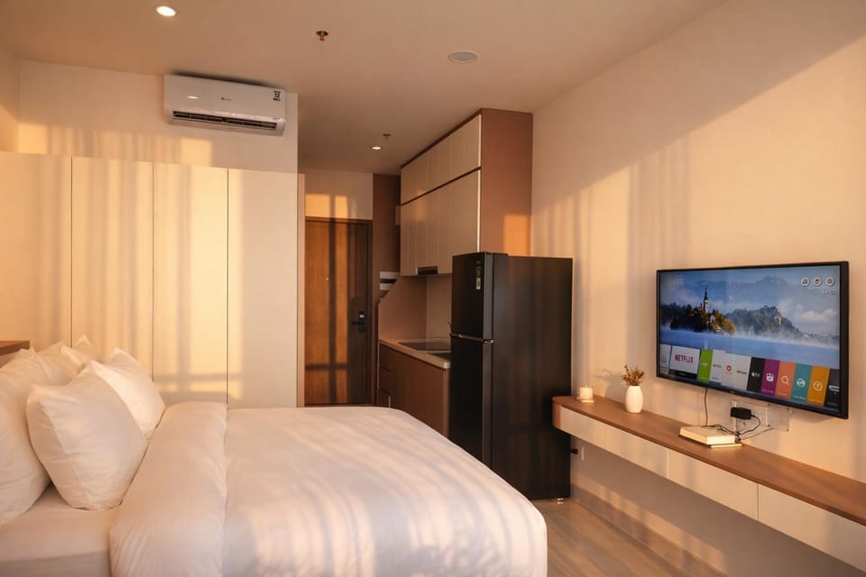 Bed, stove, kitchen
