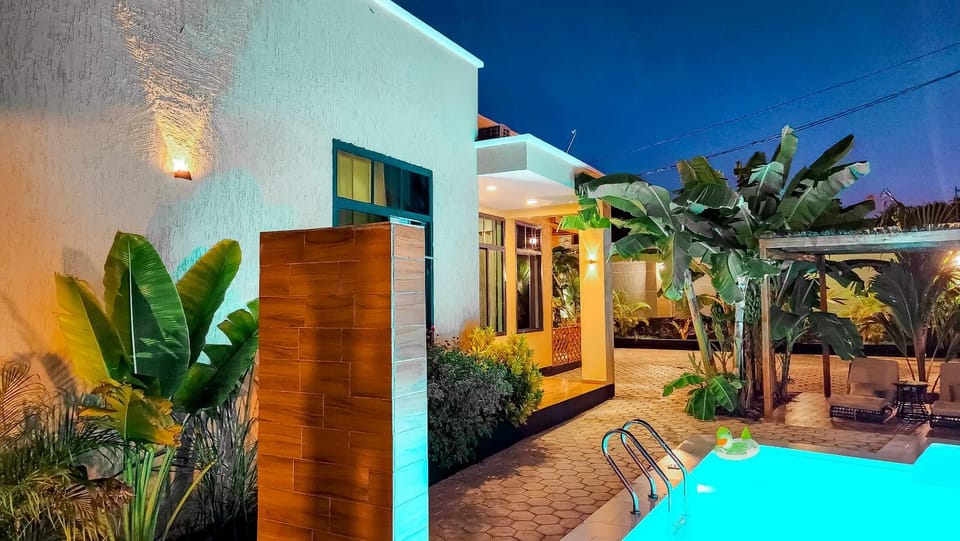 Night, Pool view, Swimming pool